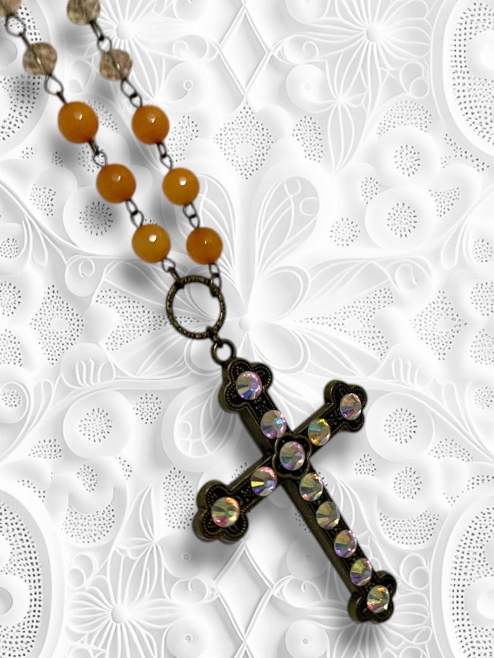 Carol Su Handmade 30" Iridescent Beaded Cross Necklace - Picture 12 of 12
